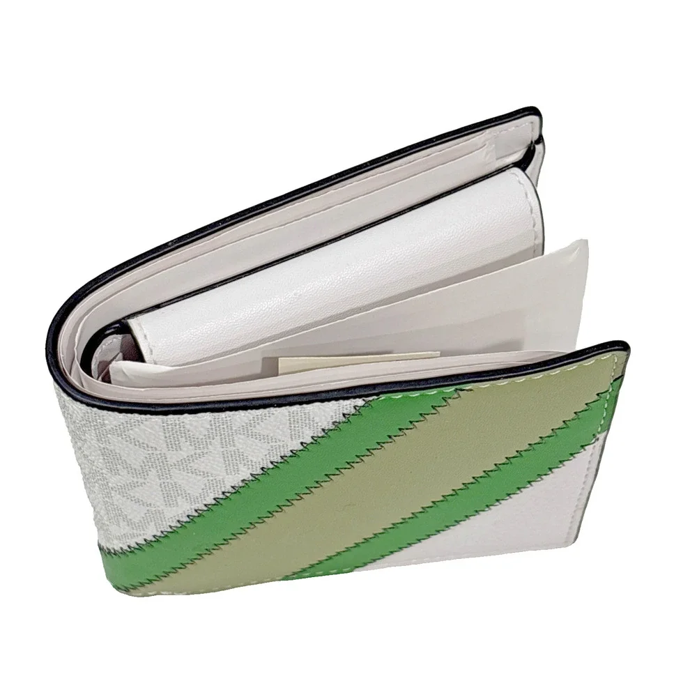 Michael Kors Cooper Logo and Striped Billfold White Palm Green Unisex Wallet - Picture 2 of 12